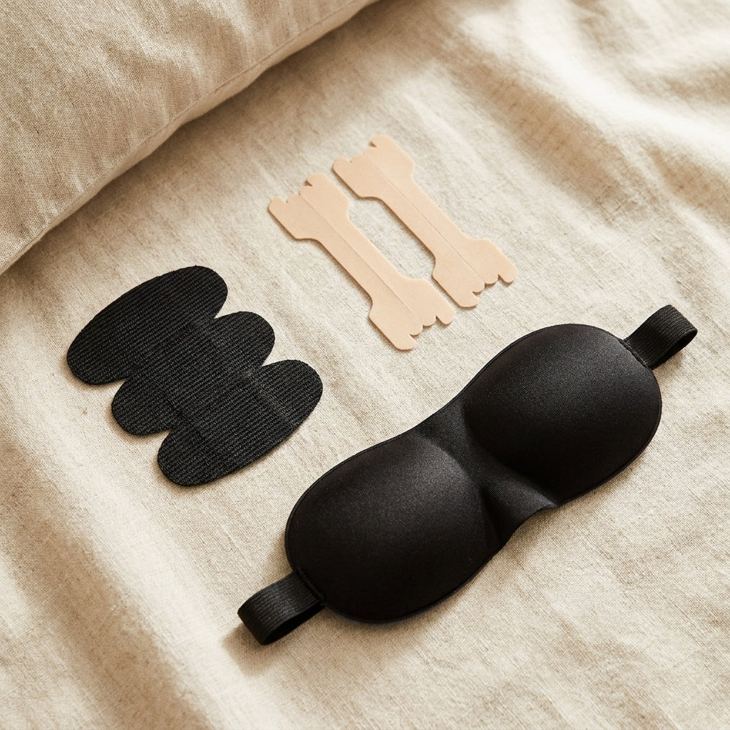 Sleepmaxxing Starter Kit — 30x Mouth Tape + 30x Nasal Strips + 3D Blackout Eye Mask